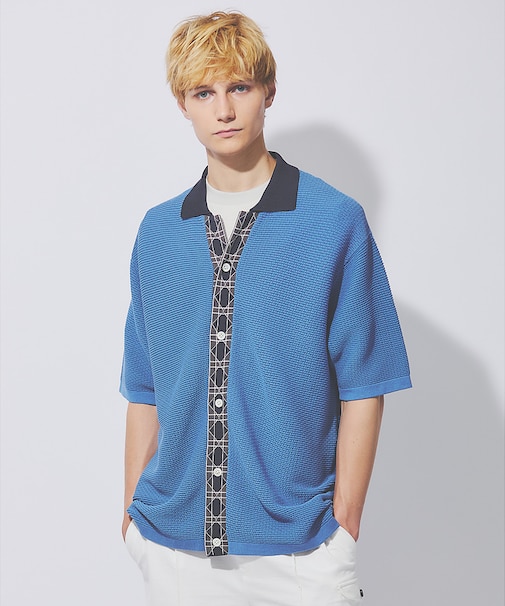 ワークパターン ニット 半袖シャツ / カーディガン