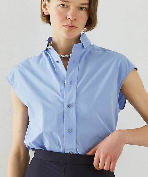 デザインスタンドカラーラウンドテールシャツ