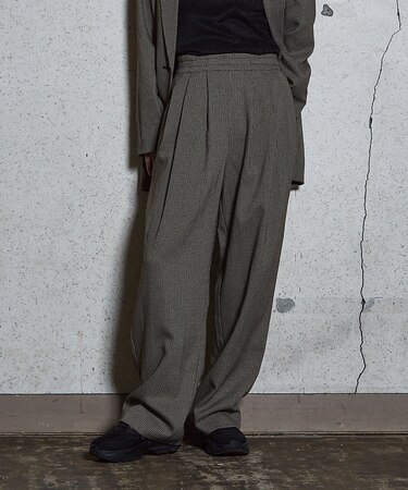 【セットアップ着用可】チェック タック ワイドパンツ