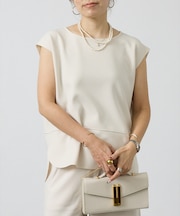 【セットアップ対応】アクアジャージー後ろボタンブラウス