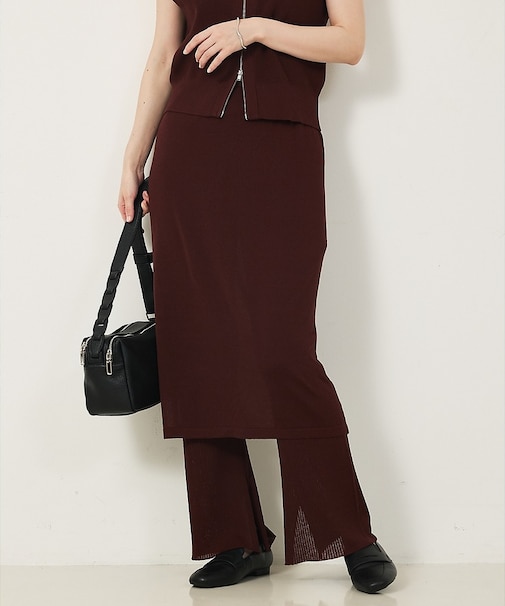 【セットアップ対応】ニットスカートレイヤードパンツ