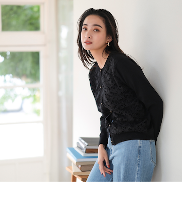 フロントレース ニットカーディガン(手洗い可能)