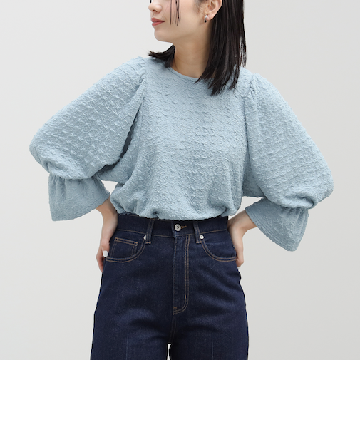 ジャカード ギャザースリーブ プルオーバー