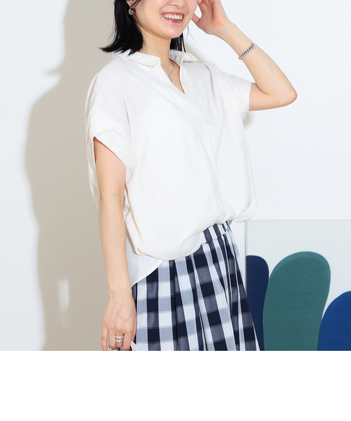 袖デザイン スキッパー シャツ