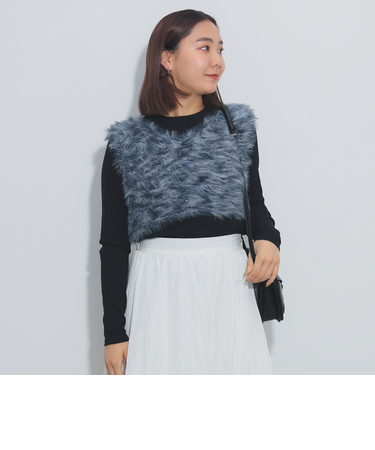 ミックスシャギーベスト × カットソー（セットアイテム）