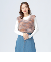 ミックスシャギーベスト × カットソー（セットアイテム）