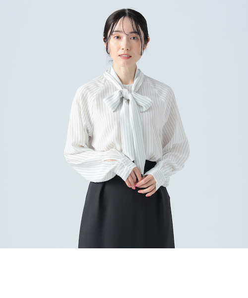 ストライププリント ボウタイブラウス｜ビームスアウトレットの