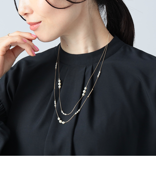 2連フェイクパール ミックスネックレス