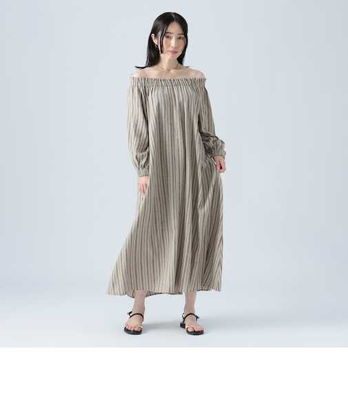 リネンミックス オフショルダーワンピース