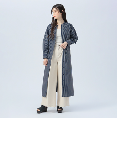 ベルト付き スキッパー ストライプ シャツワンピース