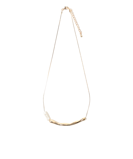 フェイクパール × メタルプレート ネックレス