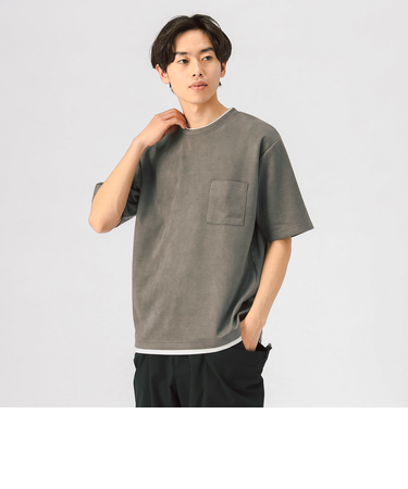 フェイクスウェード レイヤード ショートスリーブ Tシャツ
