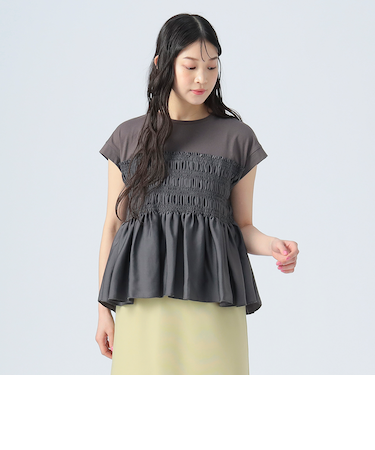 異素材シャーリング フレンチ プルオーバー