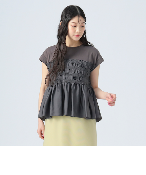 異素材シャーリング フレンチ プルオーバー