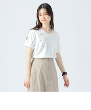 星 刺繍 Vネック Tシャツ