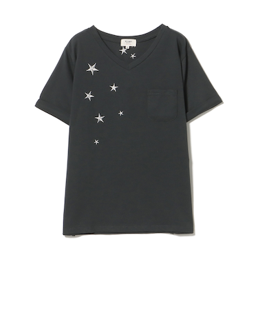星 刺繍 Vネック Tシャツ