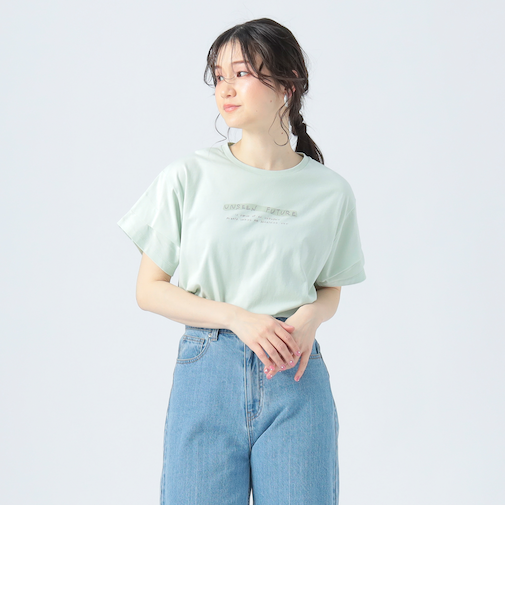 袖タック ハンド ロゴ Tシャツ