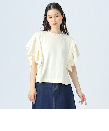 ツイルガーゼ フリルスリーブ ブラウス