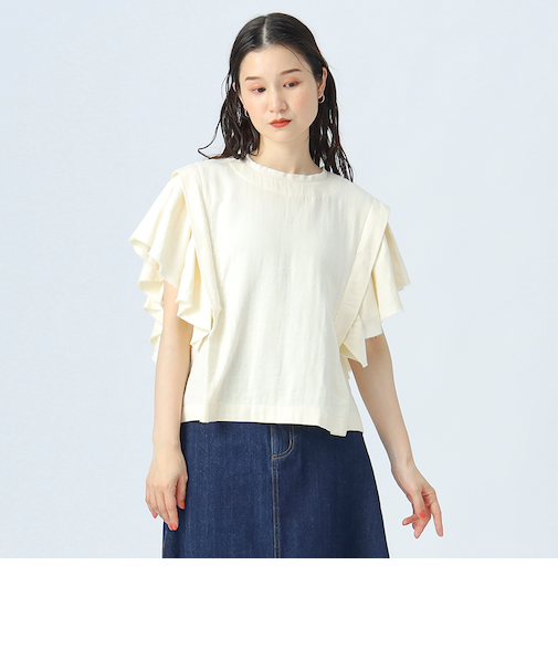 ツイルガーゼ フリルスリーブ ブラウス