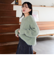 配色 シャギー ニット