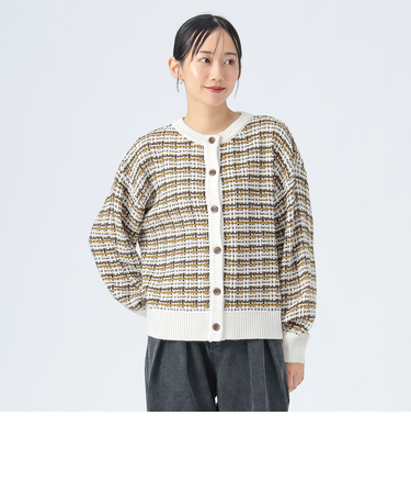 チェック ジャカード クルー カーディガン