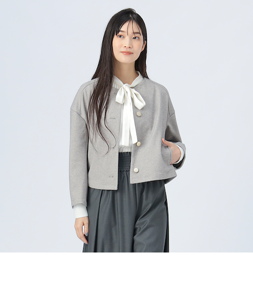 カット ツイル ノーカラー ジャケット