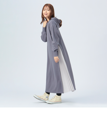 サイド プリーツ フーディー ワンピース