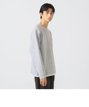 起毛 フェイクレイヤー クルーネック カットソー