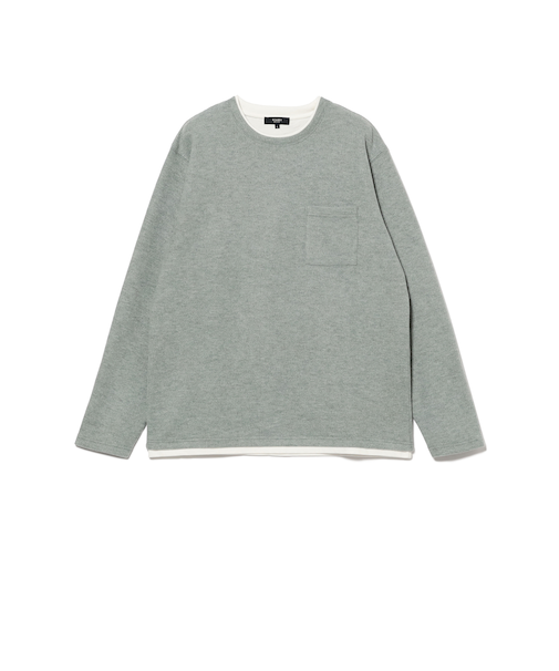 起毛 フェイクレイヤー クルーネック カットソー