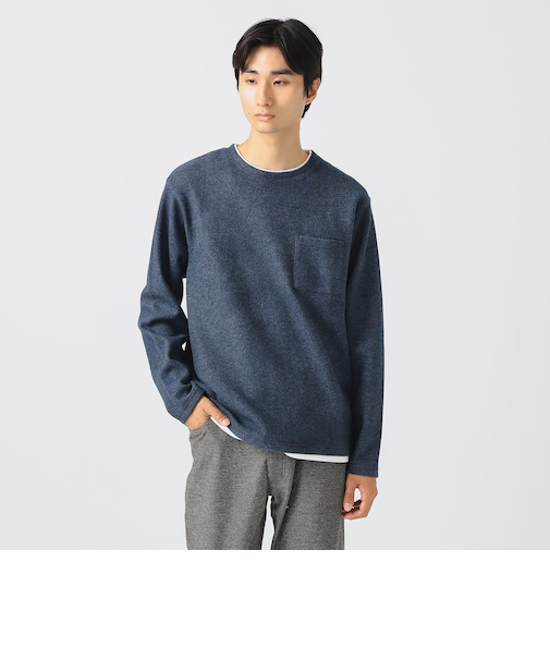 起毛 フェイクレイヤー クルーネック カットソー