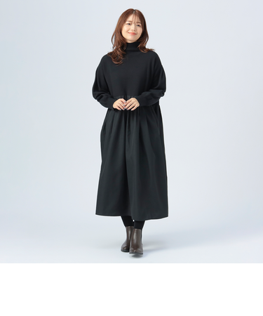 タートルネック ニット × 異素材 ワンピース