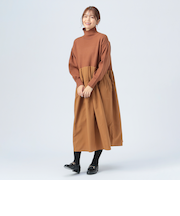 タートルネック ニット × 異素材 ワンピース