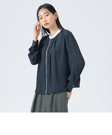 配色 バンドカラー ブラウス
