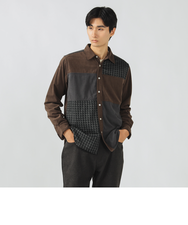 コーデュロイ チェック 切り替え シャツ