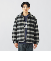 シャギー チェック ジップ シャツ ジャケット