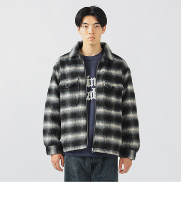 シャギー チェック ジップ シャツ ジャケット