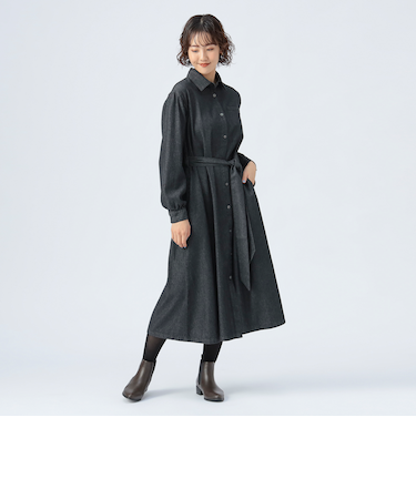 ベルト付き デニム ワンピース