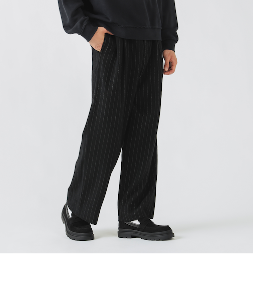 起毛 ストライプ 2タック ワイドパンツ