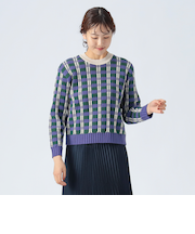 フクレ チェック ジャガードニット