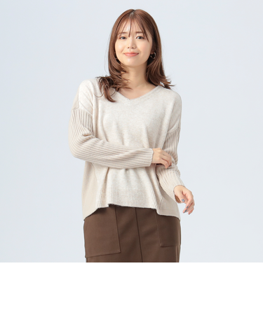 異素材 Vネック プルオーバー ニット