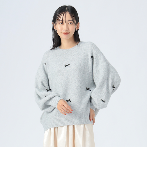 リボン ニットプルオーバー（手洗い可能）