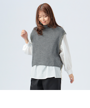 ライン ニット ベスト × ロング スリーブ ブラウス（セット アイテム）