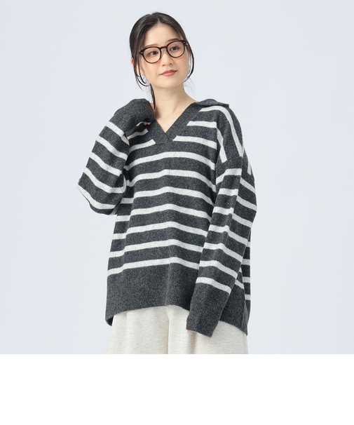スキッパー襟 ニット プルオーバー
