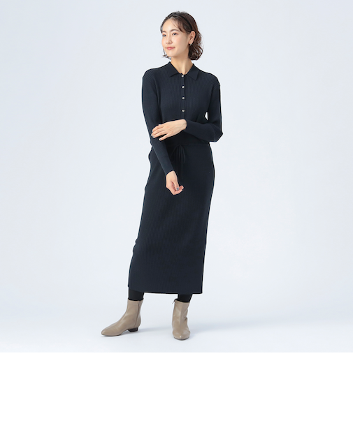 リブニット ポロ ワンピース