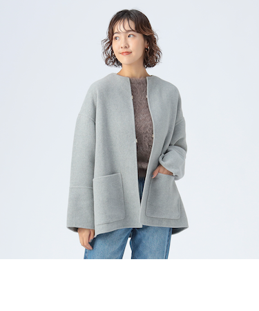 リバー ノーカラー ハーフ ジャケット