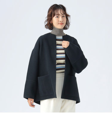 リバー ノーカラー ハーフ ジャケット