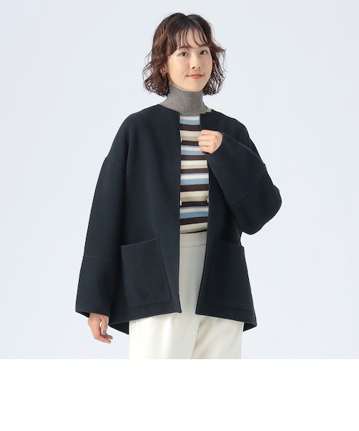 リバー ノーカラー ハーフ ジャケット