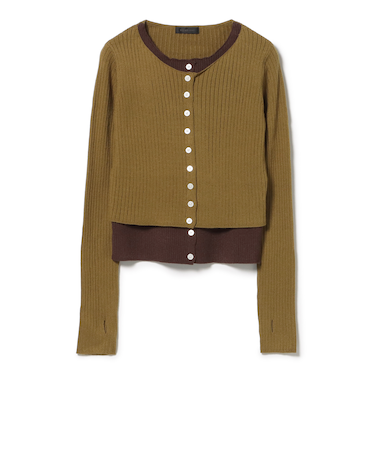 レイヤード風 リブ カーディガン