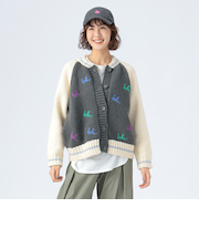 ロゴ刺繍 スタジャン カーディガン