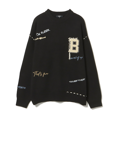 Bイニシャル レタード クルーネック ニット